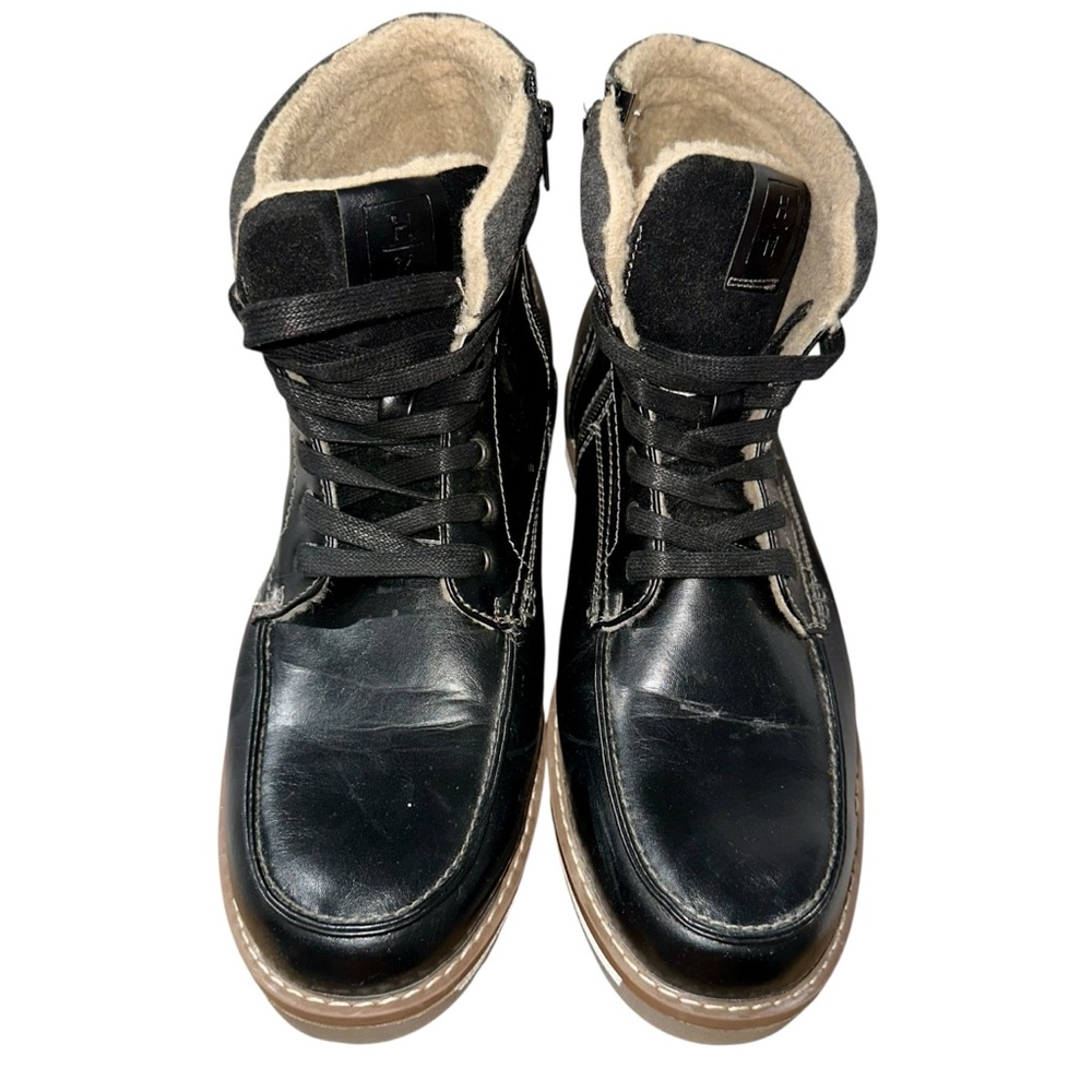 VGC HARRISON MYLES Black Faux Leather Sherpa Lined Zip Moc-Toe Boots Men's‎ 12